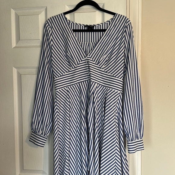 Women's Plus Size Blue Striped High Low Dress